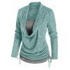Space Dye Print Long Sleeves Draped Cinched Faux Twinset T-shirt - LIGHT GREEN M