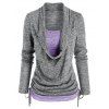 Space Dye Print Long Sleeves Draped Cinched Faux Twinset T-shirt