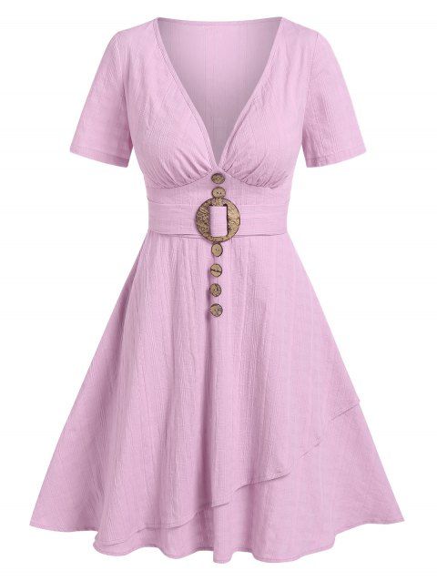 Mini Robe Evasée Boutonnée Plongeante