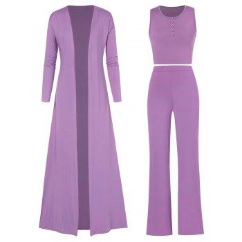 

Mock Button Maxi Cardigan Pants Three Piece Set, Light purple