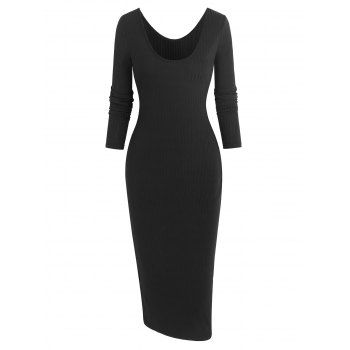 

Long Sleeve Ribbed Bodycon Sweater Dress, Black