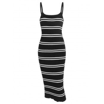 

Sleeveless Striped Knit Bodycon Midi Dress, Black