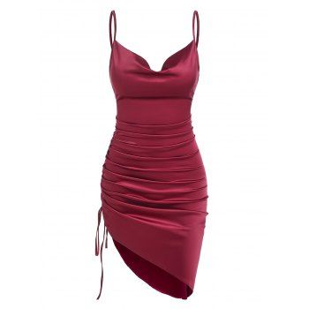 

Cowl Neck Asymmetric Cinched Side Dress, Red