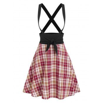 

Plaid Crisscross Suspender Skirt, Deep red