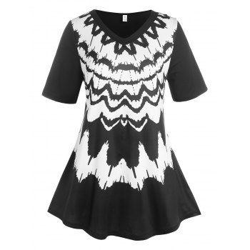 

Plus Size Abstract Print Flared Tee, Black