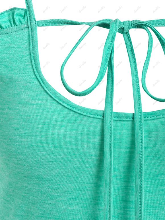 Robe d'Eté Evasée en Ligne A à Epaule Dénudée à Manches Bouffantes à Volants en Ligne A - Vert clair XXL