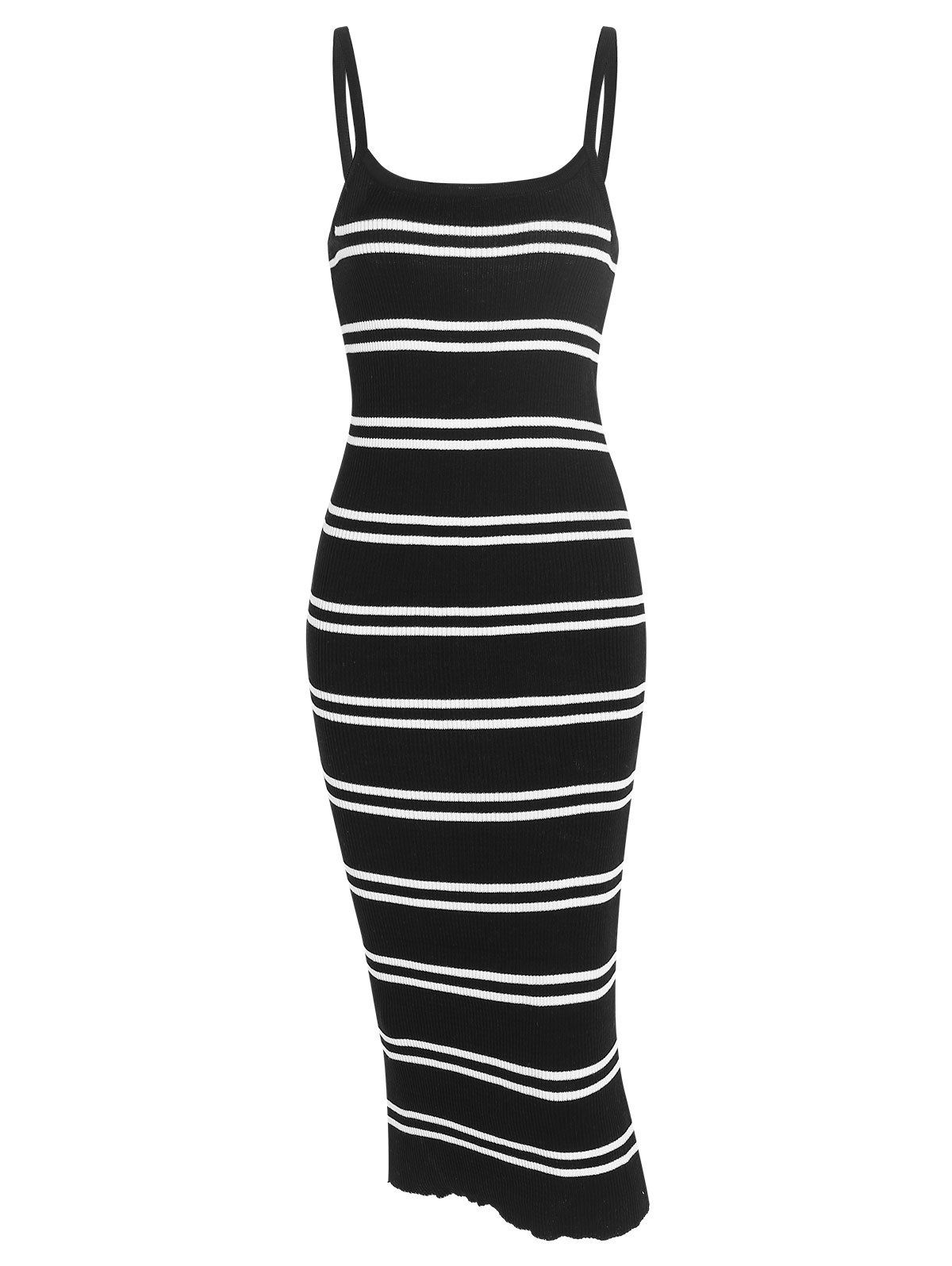 Sleeveless Striped Knit Bodycon Midi Dress - BLACK XL