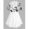 T-shirt Tunique à Bretelle Fleur de Grande Taille à Col V - Blanc 3X | US 22-24