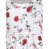 Floral Print Mock Button Crochet Insert Flounce Dress - WHITE L