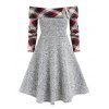 Off The Shoulder Plaid Print Sweater Dress - LIGHT GRAY M