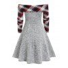 Off The Shoulder Plaid Print Sweater Dress - LIGHT GRAY M