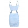 Spaghetti Strap Cut Out Ruched Bodycon Dress - LIGHT BLUE M