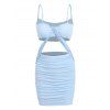 Spaghetti Strap Cut Out Ruched Bodycon Dress - LIGHT BLUE M