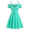 Cold Shoulder Mini Dress Ruffled Puff Sleeve Cutout Frilled Tie A Line Dress - LIGHT GREEN M