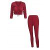 Cinched Crop Top and High Rise Skinny Leggings Set - DEEP RED L