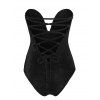 Strapless Corset Style Lace-up Velour Bodysuit - BLACK S