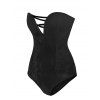 Strapless Corset Style Lace-up Velour Bodysuit - BLACK M