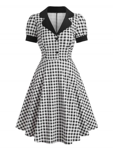 Vintage Plaid Mock Button Lapel A Line Dress