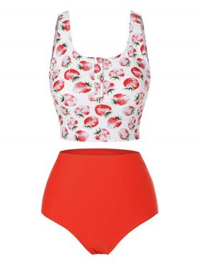 Strawberry Print Snap Button Mix and Match Tankini Swimwear