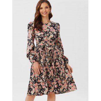 

Bohemian Floral Print Knee Length Dress, Black