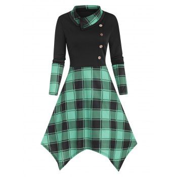 

Plaid Mock Button Handkerchief Dress, Green