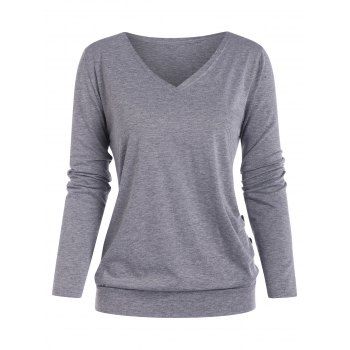 

Mock Button V Neck Plain T Shirt, Light gray