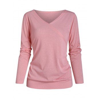 

Mock Button V Neck Plain T Shirt, Light pink