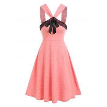 

Bowknot Eyelash Lace Knee Length Dress, Light pink