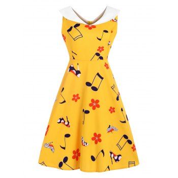 

Flower Heel Print Sleeveless Dress, Light yellow