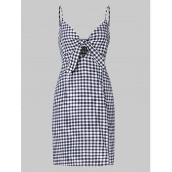 

Gingham Tied Smocked Mini Dress, Blue