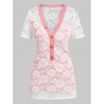 

Lace Overlay Plunge Top, Light pink