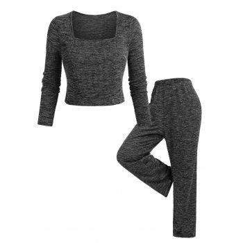 

Plus Size Square Neck Cropped T-shirt and Pants Pajamas Set, Dark gray