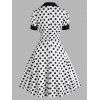 Vintage Polka Dot Mock Button Lapel A Line Dress - BLACK L