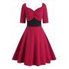 Ruched Colorblock Empire Waist Dress - RED L