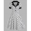 Vintage Polka Dot Mock Button Lapel A Line Dress - BLACK XL