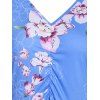 Floral Print V Neck Knee Length Dress - BLUE M