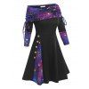 Cinched Off The Shoulder 3D Galaxy Print Dress - CONCORD S