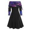 Cinched Off The Shoulder 3D Galaxy Print Dress - CONCORD S