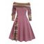 Robe Evasée Rayée Plissée à Col Convertible en Ligne A - Rose clair M