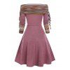 Convertible Neck Cinched Striped Flare Dress - LIGHT PINK M