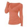 T-shirt Plissé Plongeant à Manches Longues - orange clair XL
