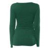 Plunging Ruched Long Sleeve T Shirt - DEEP GREEN S