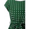 Polka Dot Cap Sleeve Pleated Belted Dress - DEEP GREEN S