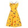 Flower Heel Print Sleeveless Dress - LIGHT YELLOW XL