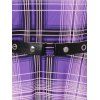 Plaid Lace Insert Grommet Belt Dress - PURPLE XL