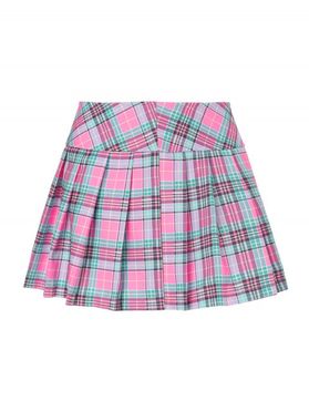 Plaid Wide Waistband Pleated Skirt