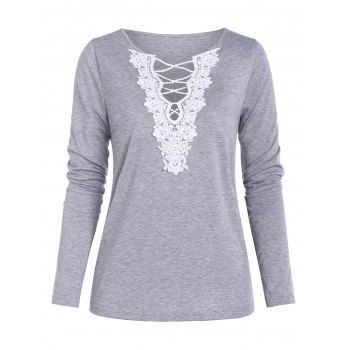 

Applique Panel Lattice Space Dye Long Sleeve Tee, Light gray