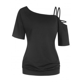 

Skew Neck Short Sleeve T Shirt, Black