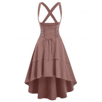 

Mock Button Layered Corset Style High Low Suspender Skirt, Coffee