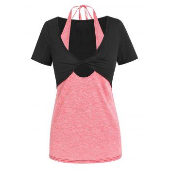 

Plus Size Halter Front Twist Faux Twinset Tee, Pink